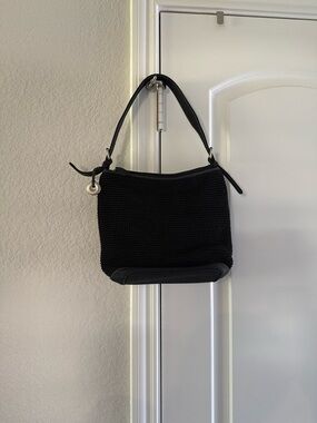 The Sak Black Woven Shoulder Bag with Leather Trim